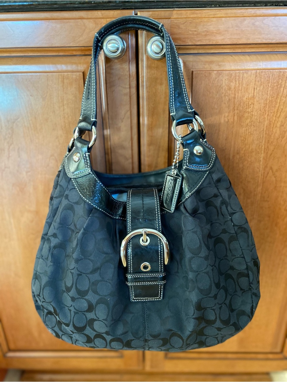 Coach Black Signature Canvas Hobo with Buckle Strap